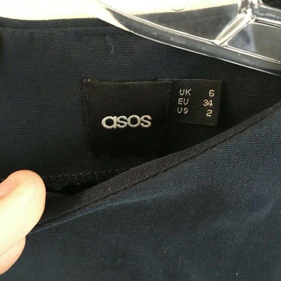 Asos Womens Fit & Flare Skater Dress Size 2 Black Short Sleeve Round Neck Zip - Picture 5 of 6